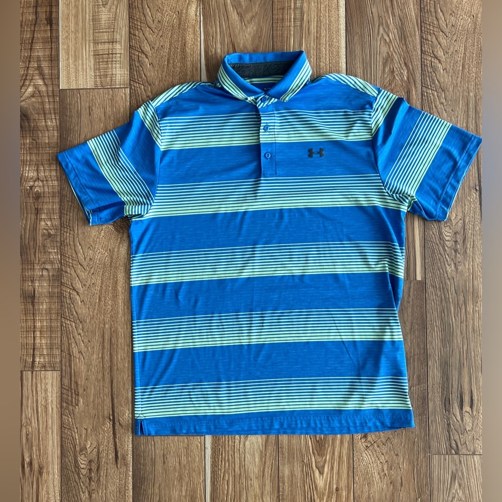 Under Armour Men’s Polo Green and Blue Striped Size XL